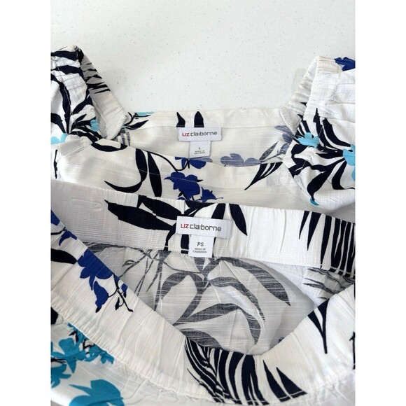 Liz Claiborne Top & Skirt 2-piece Set White Blue Floral Short Sleeve Hawaiian - Picture 5 of 10